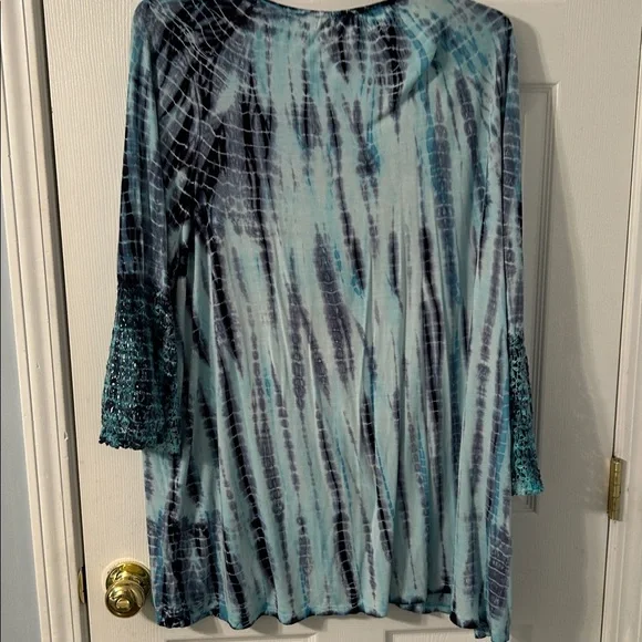 New Directions Aqua and Navy Tie-Dye Tunic - Picture 3 of 5